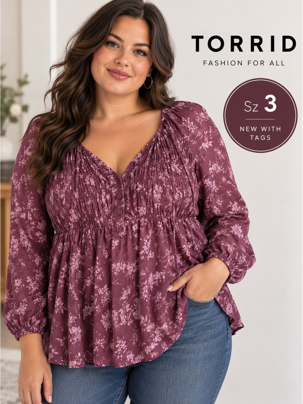 Torrid | 3 | Plum Floral Smocked Top